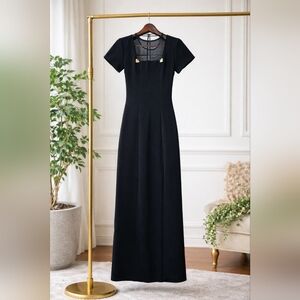 Vintage Jessica Howard Black Mesh Rhinestone Cocktail Wiggle Dress 80s 90s Sz 4